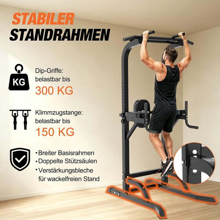 Силовий комплекс DH FitLife Power Tower: турнік, бруси та стійка для віджимань, регульована висота до 222 см, сталевий профіль 50х50 мм, навантаження до 300 кг, тренажер для дому 2026 Pro