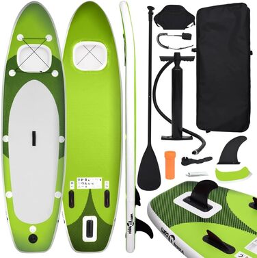 Надувна SUP-дошка для дорослих vidaXL 330x76x10 см, комплект: весло, насос, зелена, для серфінгу, сапборд, фановий падлборд