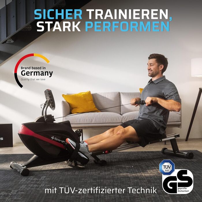 Гребний тренажер SportPlus для дому, складаний, з тихою магнітною системою гальмування, комп'ютер для тренувань, фітнес-обладнання для дому, Indoor гребний тренажер, сумісний з додатком (опціонально), комфортний