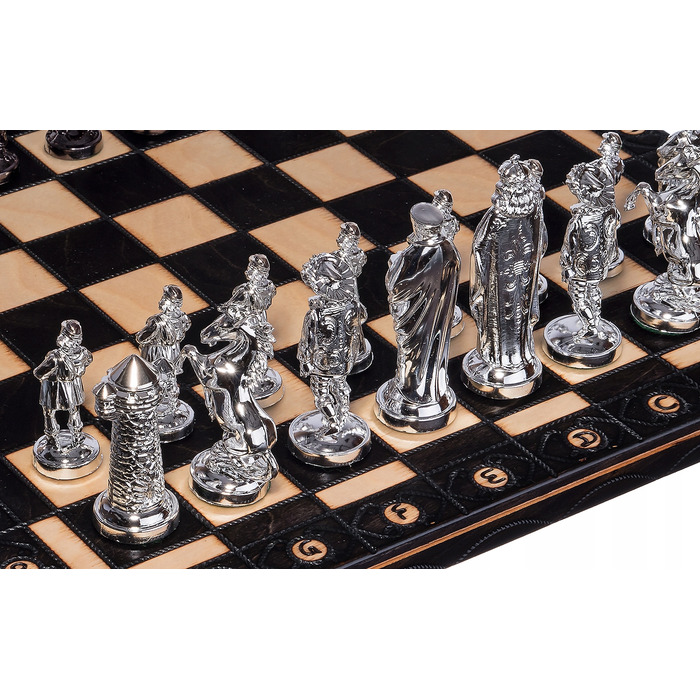Великі дерев'яні середньовічні шахи, сріблясто-чорні, Chesscheck
