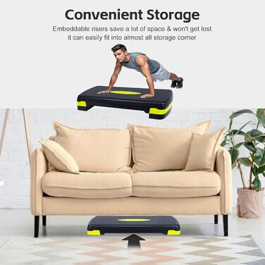 Степпер для фітнесу та аеробіки Steppbrett, регульована висота, 2 сходинки (10/15 см), для дому та офісу, 68 x 28 x 15 см, PP-1