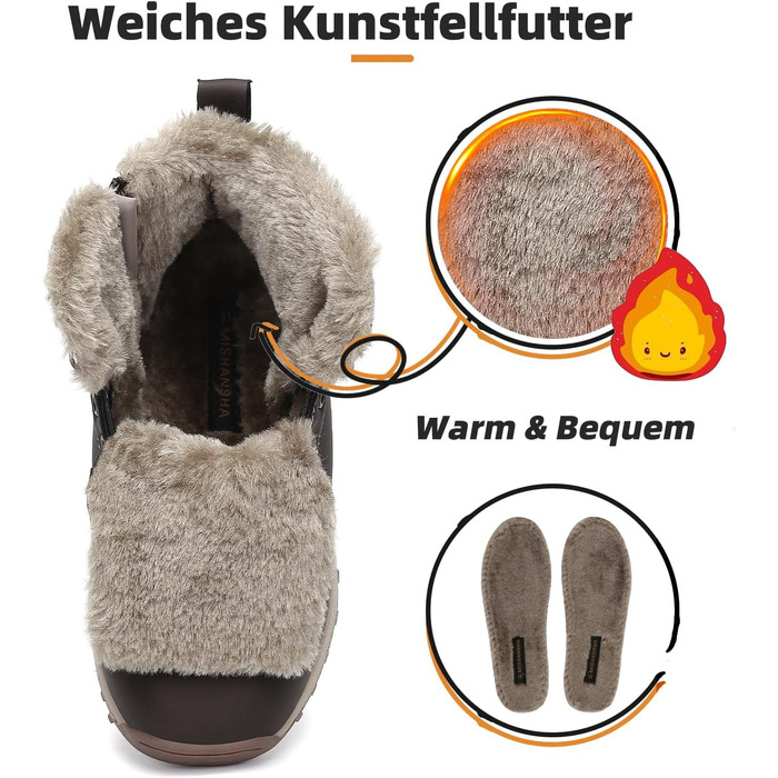 Дитячі зимові черевики Mishansha для хлопчиків та дівчаток, теплі, водонепроникні, коричневі, розмір 36 EU