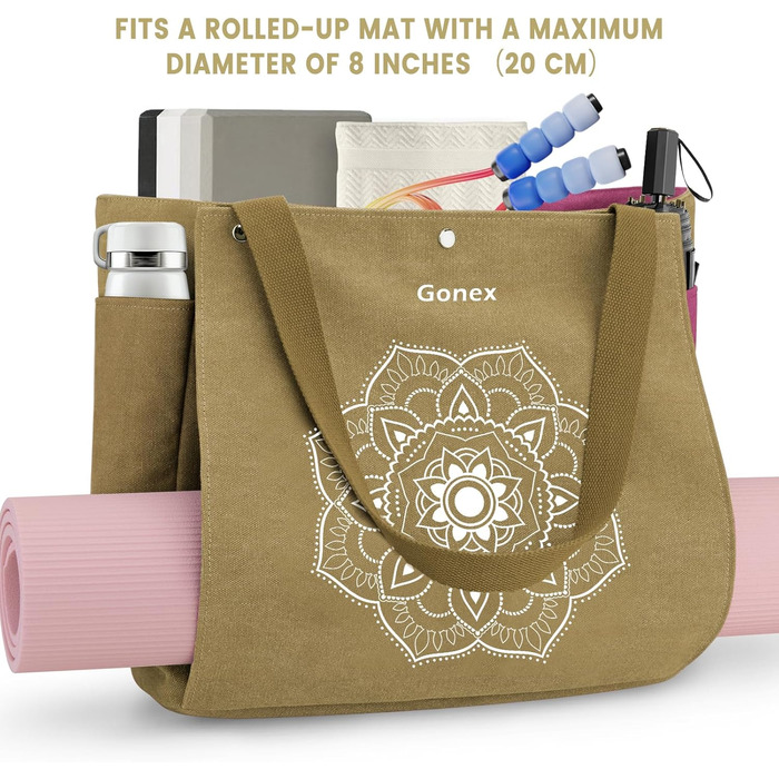 Сумка для йога-мату Gonex, велика (L) Canvas, водонепроникна, для пілатесу, подорожей, тренувань - Хакі
