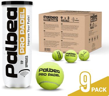 Palbea PRO Padel - М'ячі для падел-тенісу, сертифіковані FIP, преміум якість. Підходять для тренувань та турнірів. 1 картон x 6/12/24 туби.