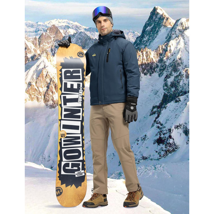 Куртка Rdruko для чоловіків: зимова, для сноуборду, тепла флісова, водонепроникна, функціональна, з капюшоном, біла (M, Denim Blue)