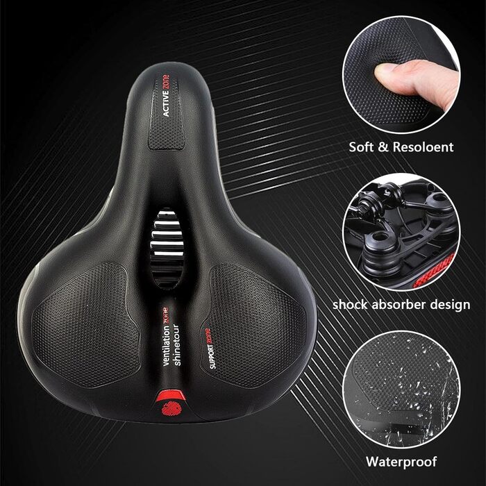 Зручний велосипедний сідло, гелевий, широкий, м'який, дихаючий, амортизуючий, ергономічний велосипедний сідло з водонепроникною кришкою та інструментами для встановлення, 26 * 21.5 см (Червоний)