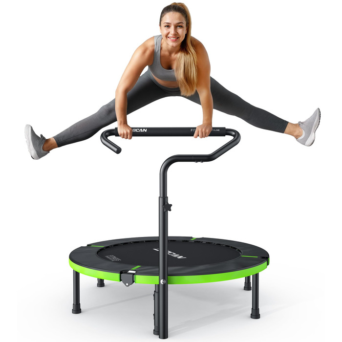 Міні-батут BCAN для дому, 102 см, складний, для дорослих, з регульованою ручкою, до 150 кг, для фітнесу та тренувань