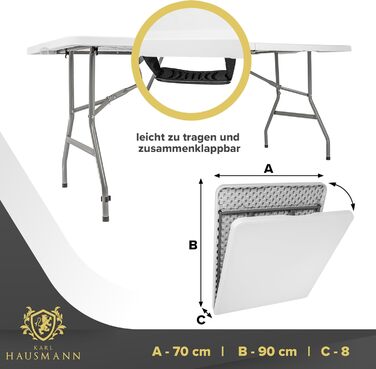 Складаний стіл Karl Hausmann для кемпінгу, пікніка та відпочинку - 180x75x74 см, білий