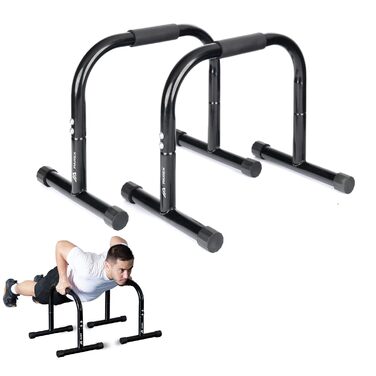 Паралелетки Parex сталеві, для зняття навантаження на суглоби та з неслизьким покриттям, обладнання для калістеніки для використання в приміщенні та на вулиці, бруси для віджимань, ідеально підходять для стійки на руках та віджимань, чорний, розмір Large