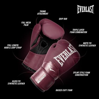 Боксерські рукавички Everlast Elite 2 10oz Gold/Black для спарингу, тренувань та роботи з мішком, Klettverschluss, PURPLE 16OZ