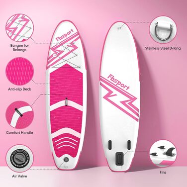 FBSPORT SUP дошка 11' Premium Stand Up Paddle Board для йоги з аксесуарами та сумкою | Широка стійка, контроль на хвилях, неслизька поверхня, страховка, весло та насос для молоді та дорослих (рожевий)