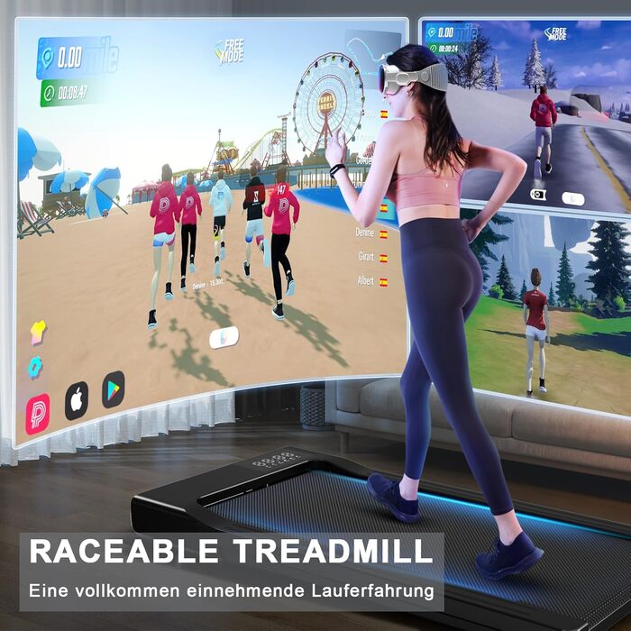 DeerRun Walking Pad: Біговий килимок для дому з інтегрованим столом та мобільною APP, до 159 кг, чорний