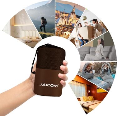 Легкий шовковий спальний мішок для подорожей 2в1, мікрофібра, компактний, для кемпінгу та подорожей, зелений (кофе)