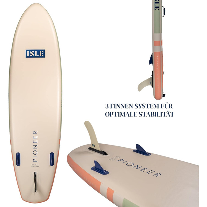 ISLE Pioneer Надувна SUP-дошка для початківців, комплект: страховочний шнур, 3 плавники, рюкзак, насос, весло, дизайн California