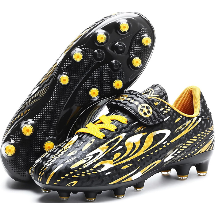 Дитячі футбольні бутси для хлопчиків та дівчаток. Професійні футбольні бутси з шипами для тренувань. Розмір 29 EU, чорний та золотий колір.