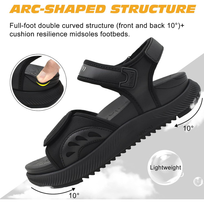 Жіночі сандалі Oncai Wander з ортопедичною устілкою та підтримкою склепіння стопи, чорні, розмір 36-43