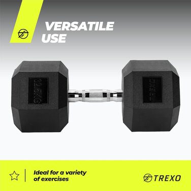 Гантеля TREXO Hex 32,5 кг, гексагональна, гумова, чавунна, для силових тренувань, ергономічна ручка