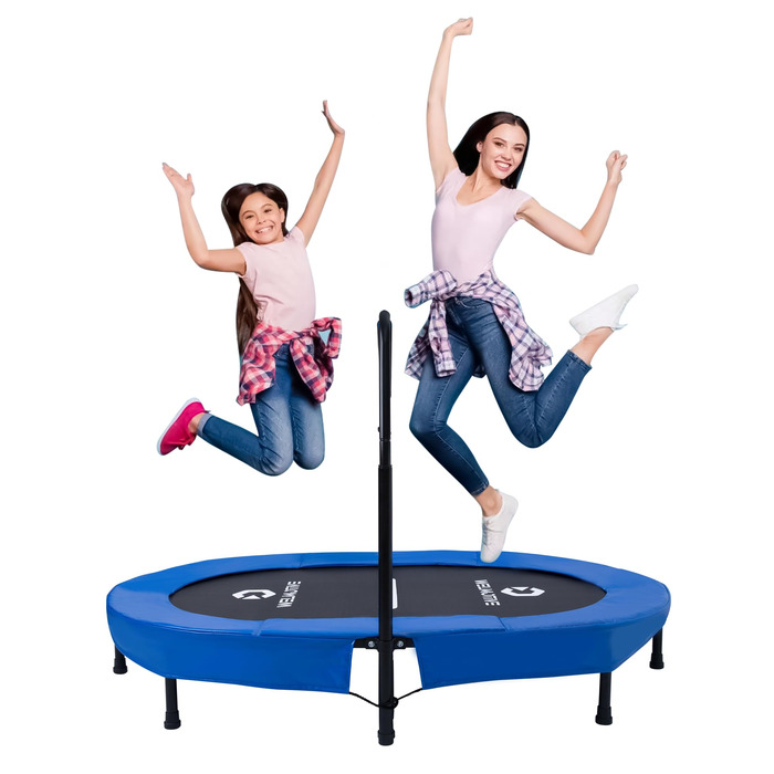 Батут овальний для дому 2 осіб до 150 кг синій з ручкою - фітнес, для дітей та дорослих