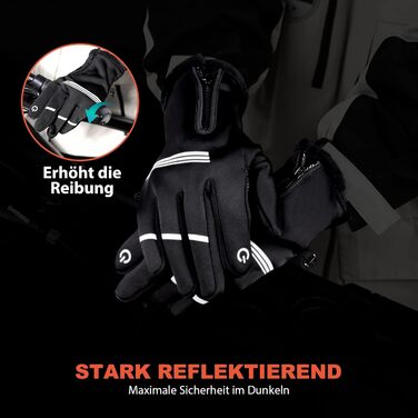 Велосипедні рукавички HIKENTURE: теплі, вітростійкі, з антиковзаючою поверхнею та підтримкою сенсорного екрану. Чорні рукавички з повним пальцем для чоловіків та жінок. Підходять для катання взимку та восени. Розмір M