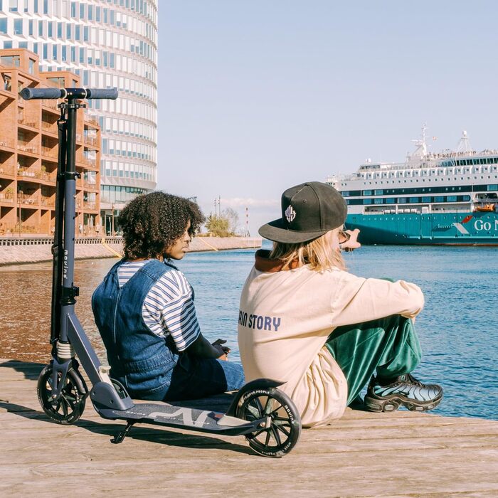 Електросамокат Movino City Light для дітей та підлітків, синій/оливковий: з амортизатором, колеса 180мм, регульований кермо