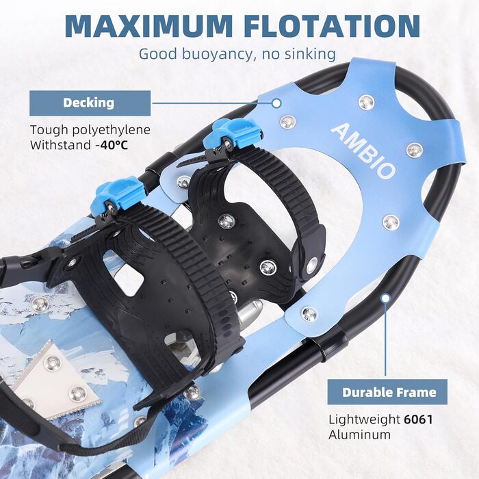 Снігоступи AMBIO для чоловіків, жінок та підлітків, легкі алюмінієві снігоступи з сумкою, зелені, розмір 21 дюйм, вантажопідйомність 32-68 кг