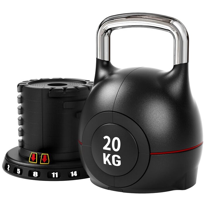 Кетлбел регульований 7-в-1 для дому, 20 кг. Набір гантелей-кетлбелів для фітнесу, чорний. Ідеально для домашнього тренажерного залу.