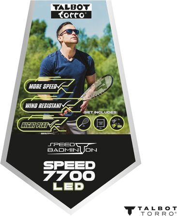 Набір для спід-бадмінтону Talbot-Torro Speed 7700 LED: 2 графіт-композитні ракетки, 6 вітростійких воланів, LED-підсвітка, лінії для корту, рюкзак
