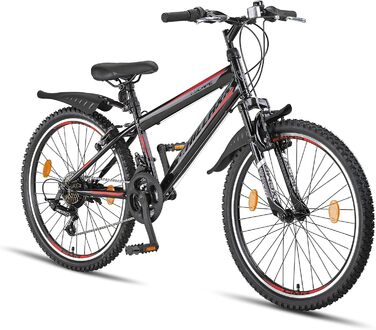 Гірський велосипед Chillaxx Bike Escape 24/26 дюймів, 21 швидкість, для дівчат, хлопців, чоловіків і жінок, чорний-червоний, V-гальма, преміум-якість