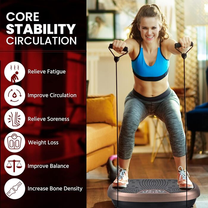 Вібраційна платформа EILISON Fitpro для фітнесу та лімфодренажу, з еспандерами, для фігури, тонусу, відновлення, коричнева