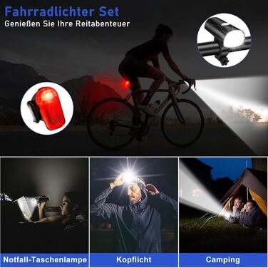 Набір LED-ліхтарів для велосипеда: фара та задній ліхтар, USB-зарядка, водонепроникність, схвалено STVZO, для дітей та дорослих