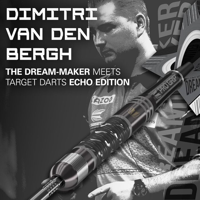 Дротики Target Darts Dimitri Van Den Bergh x Echo 90% вольфрамові, сталевий наконечник, Swiss Point, комплект з SP Tool, гравецька серія