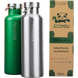 Термос-бутилка EcoYou з нержавіючої сталі 750 мл, подвійні стінки, для гарячих і холодних напоїв, ізотермічна пляшка для спорту та активного відпочинку