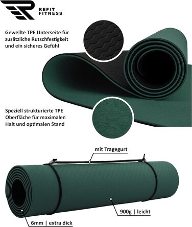 Йога мат GeckoGrip Sensi-Plus TPE 190x60x0.6 см з ремінком. Нековзна, без шкідливих речовин. Підходить для фітнесу та гімнастики