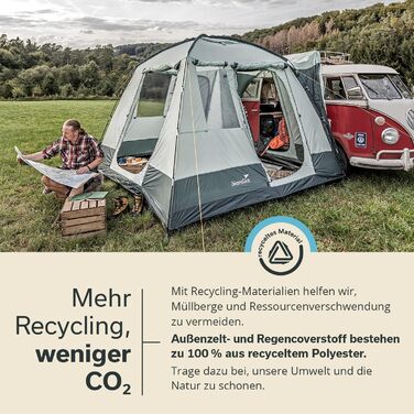 Skandika Pitea Van Protect – Розсувний навіс для мікроавтобуса (4 особи), сірий. Водонепроникний, з москітними сітками, висота 2.2м, 3x3м