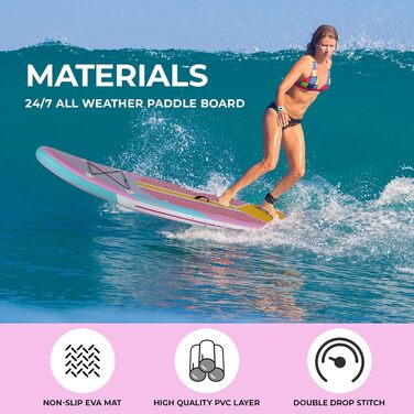 Надувний SUP дошка Stand Up Paddle 305 см для дорослих, рожева. Комплект з аксесуарами, для будь-якого рівня підготовки, вантажопідйомність 200 кг (2 особи)