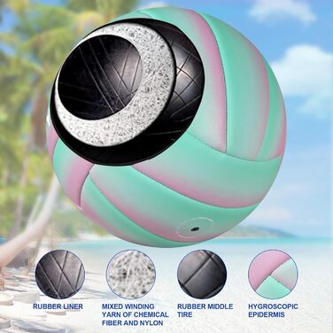 Волейбольний м'яч BYAOSUN для пляжу та залу, розмір 5, для початківців, підлітків та дорослих (зелений, рожевий)