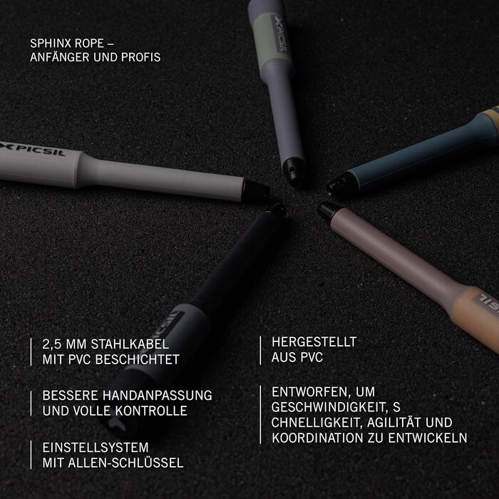 Стрибковий скакалка PICSIL Sphinx: регульована, з алюмінієвими ручками, для крос-тренінгу, фітнесу та Double Unders (білий)