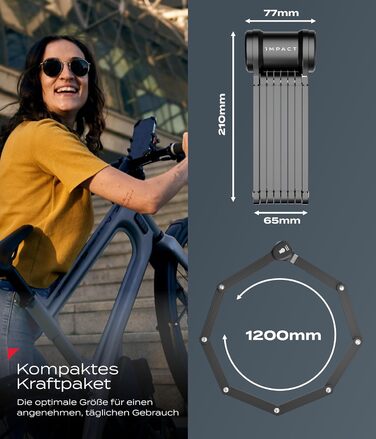 IMPACT® FlexLock 15: Преміальний складний замок для велосипеда - високий рівень безпеки. Зручний замок з рівнем безпеки 15 до 120 см, витримує до 1,5 тонн тяги. З ключем.