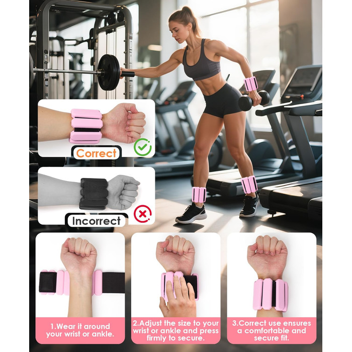 Регульовані вантажні манжети на зап'ястя (2 шт, по 0,45 кг) для йоги, танців, пілатесу, кардіо, аеробіки, ходьби - зелений (рожевий)