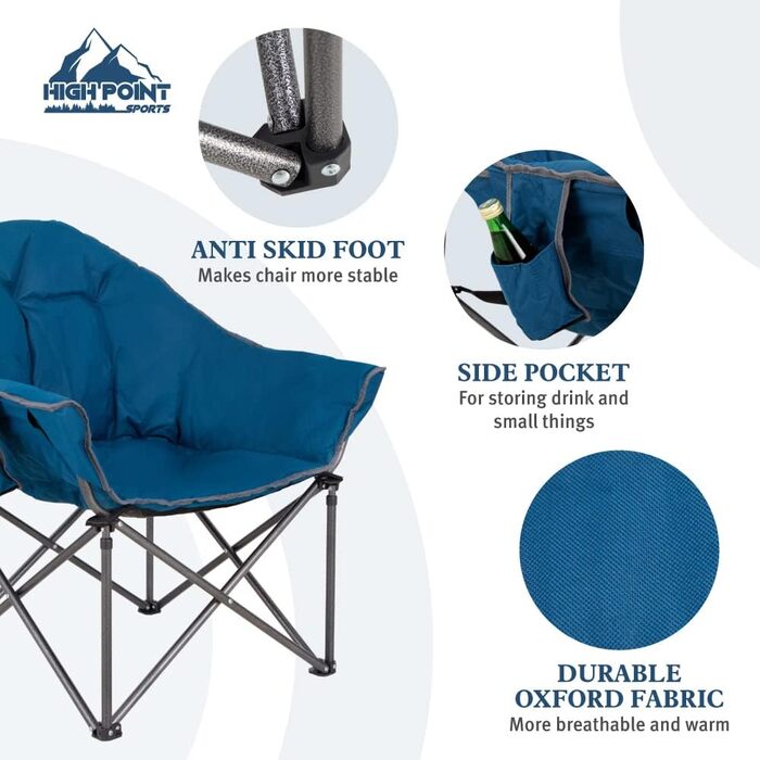 Крісло для кемпінгу High Point Sports Moon Chair XXL: широке, розкладне, до 150 кг, для відпочинку на природі та вдома