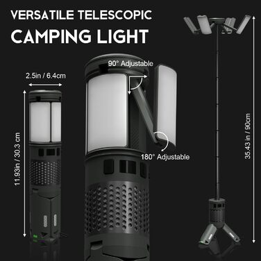 Ліхтар кемпінговий акумуляторний Teleskop Campinglampe 12000 mAh, багатофункціональний, магнітний, водонепроникний IPX5 для кемпінгу та подорожей