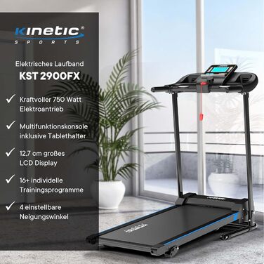 Бігова доріжка KINETIC SPORTS KST2900FX, 750 Вт, тиха, 40 см, 16+1 програм, ручний нахил, LCD, до 120 кг