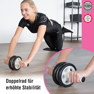 Ролер для пресу Ultrasport AB Roller з килимком для колін, тренування пресу для чоловіків та жінок, компактний складний ролер для м'язів, білий/рожевий