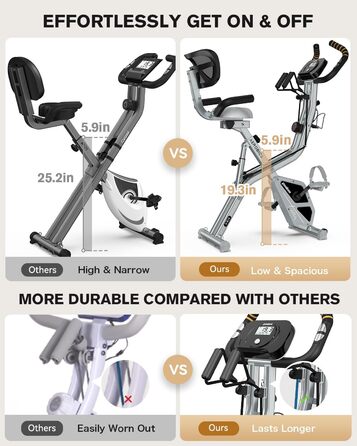 Pooboo Складний велотренажер X-Bike з магнітним опором, датчиком пульсу, тримачем для пляшки, ременями та підтримкою спини для домашнього фітнесу