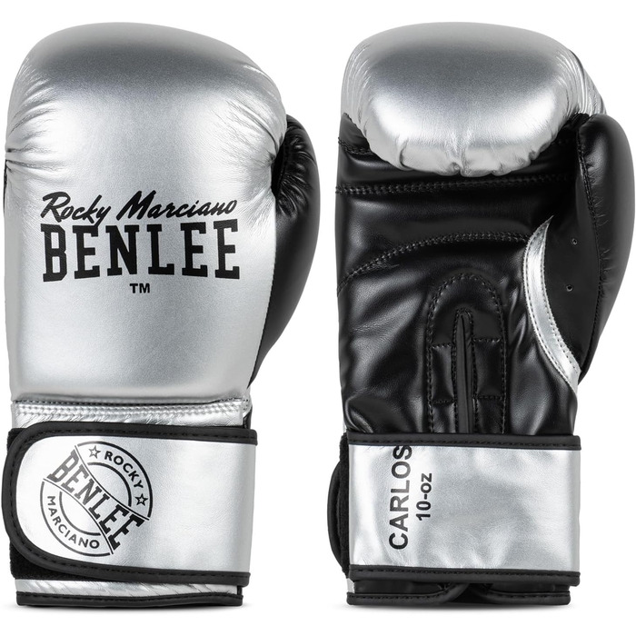 Боксерські рукавички BENLEE Carlos з екошкіри, 06 oz, срібно-чорні