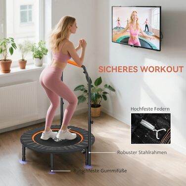 HOMCOM Міні-трамплін для фітнесу 102 см, складаний, з регульованою ручкою, до 150 кг, чорний+помаранчевий