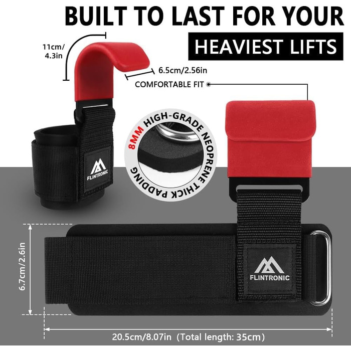 Набори для тяги Flintronic Power Zughilfen: 2 шт. для бодібілдингу, силових тренувань, важкої атлетики та фітнесу. Зручні ручки з неопрену 8 мм та бавовни, шкіряні навантажувальні ручки.