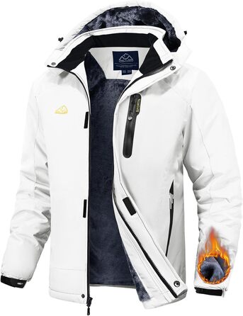 Спортивна куртка Rdruko для чоловіків: тепла зимова куртка, сноубордистська куртка з флісовою підкладкою, водонепроникна функціональна куртка для активного відпочинку та походів з капюшоном, колір білий