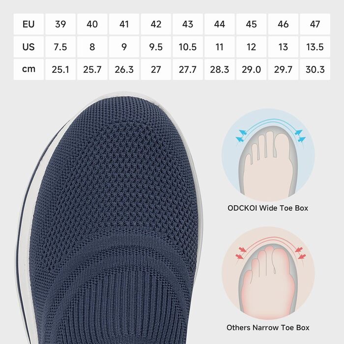 Чоловічі кросівки Slip-On без шнурівків для занять спортом та бігу. Легкі, дихаючі, темно-сині, 43 EU