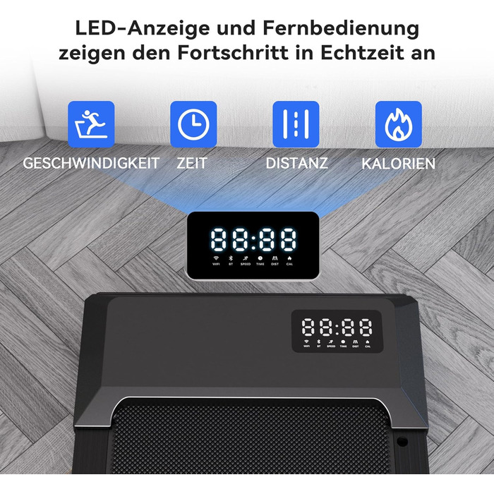 Бігова доріжка MJWW Walking Pad з APP-керуванням, для дому, підтримка AI-тренувань, багатокористувацькі забіги, до 159 кг, чорна, 90 см, сумісна з high-tech пристроями